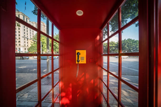 Interior of public phone booth in China stock photo