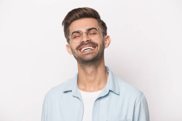 istock Close up portrait with laughing handsome bearded man. 1264711399