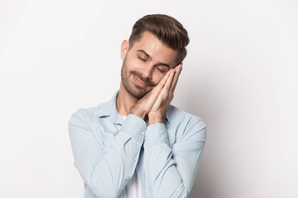 istock Close up portrait with asleep handsome bearded man. 1264711411