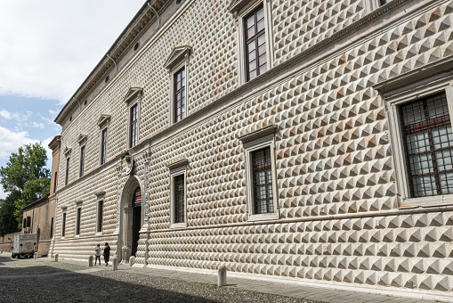 Ferrara, Italy. August 6, 2020. External view of  the Diamanti Palace museum
