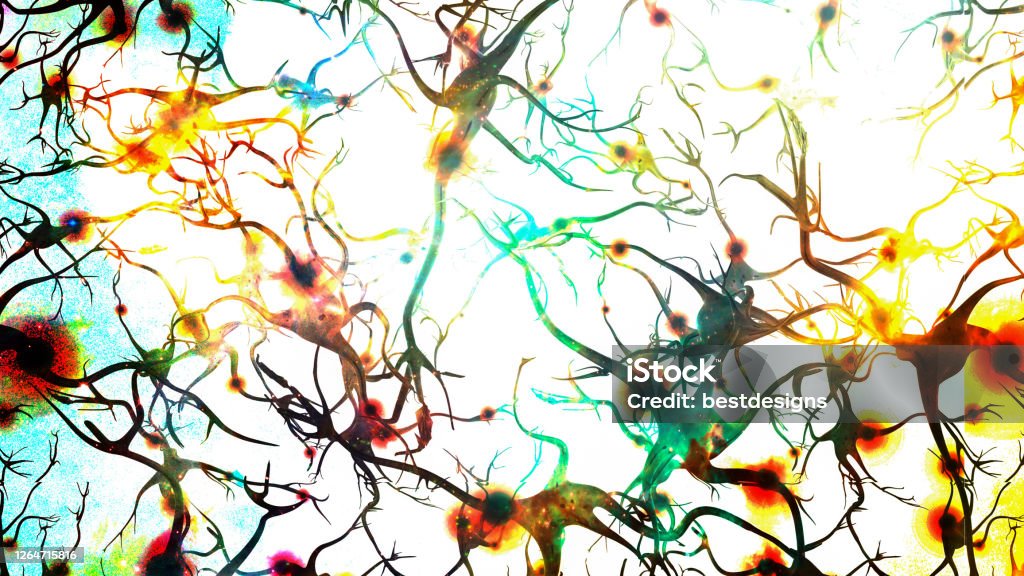 Brain cells with electrical firing Brain cells with electrical firing. 3D rendering Mobile Phone Stock Photo