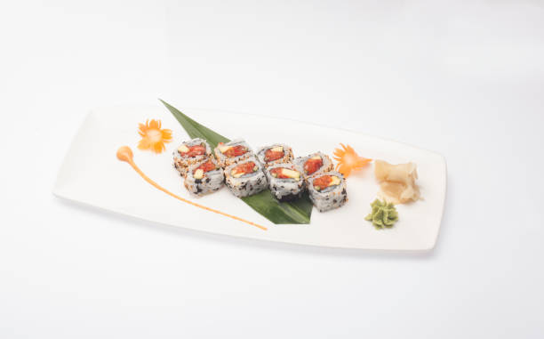 istock The famous far eastern food sushi served on a white plate. 1264716054