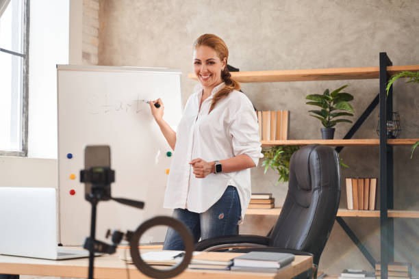 istock Positive teacher writing the word start on the whiteboard 1264721310