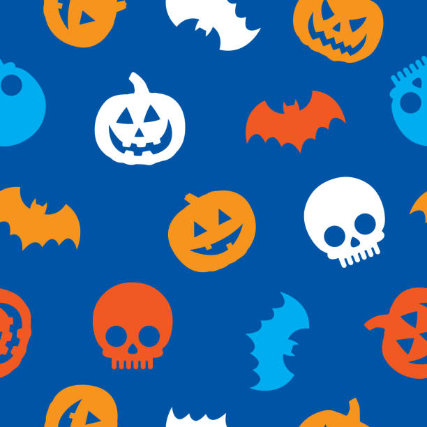 illustrazioni stock, clip art, cartoni animati e icone di tendenza di modello di halloween 2 - pumpkin autumn pattern repetition