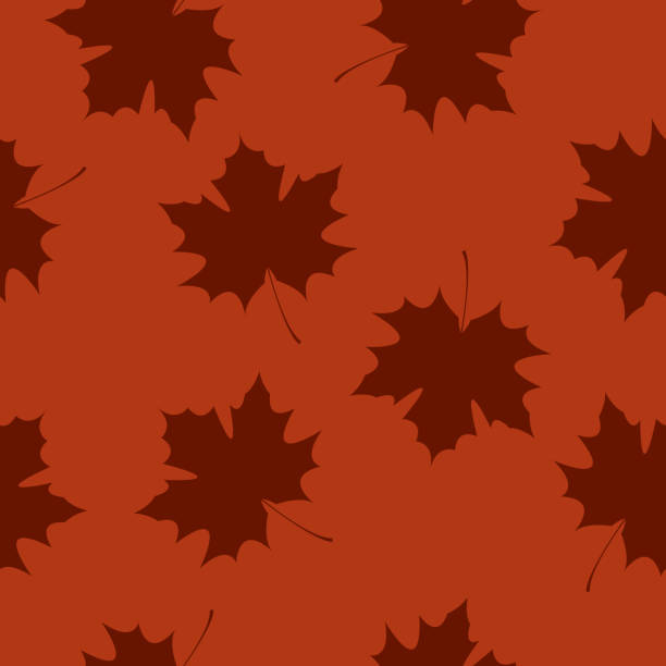 Autumn Leaf Pattern Silhouette Vector illustration of autumn leaves in a repeating pattern against a dark orange background. wallpaper pattern retro revival autumn leaf stock illustrations