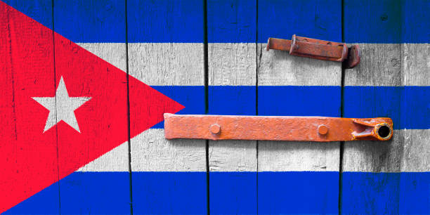 istock Cuba flag is on texture. Template. Coronavirus pandemic. Countries may be closed. Locks. 1264727513