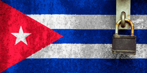istock Cuba flag is on texture. Template. Coronavirus pandemic. Countries may be closed. Locks. 1264727515