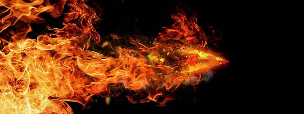 istock 3D illustration of a flame arrow flying in the dark 1264729002