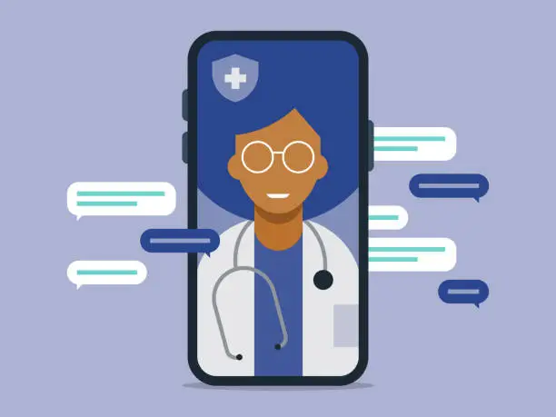 Vector illustration of Illustration of telemedicine doctor visit medical exam on smart phone