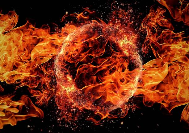 istock 3D illustration of an abstract fire circle illuminating the darkness 1264736624
