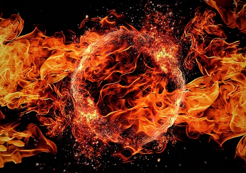 3D illustration of an abstract fire circle illuminating the darkness