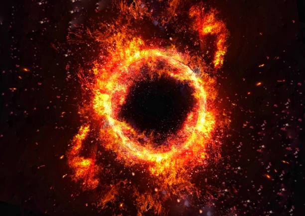 istock 3D illustration of an abstract fire circle illuminating the darkness 1264736651