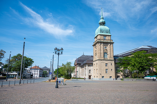 2020 July 19: Darmstadt, Germany - Hessisches Landesmuseum (Museum of Art and Natural History) at Friedensplatz in the centre of Darmstadt. No people visible.