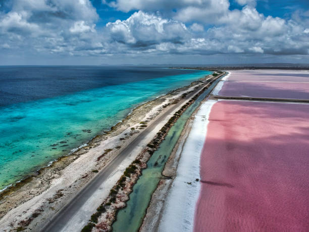 Aerial view of south Bonaire beaches stock photo
