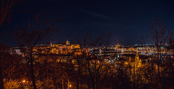 Night cityscape view on the old town with castle in Brno city, Czech republic. Mystical winter beauty. High quality photo