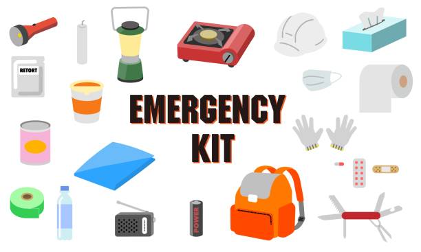 Emergency goods of illustrations, such as a mask Emergency goods of illustrations, such as a mask accidents and disasters illustrations stock illustrations
