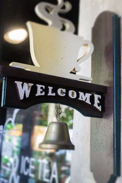 istock Coffee shop welcome bell vintage style 1264756037