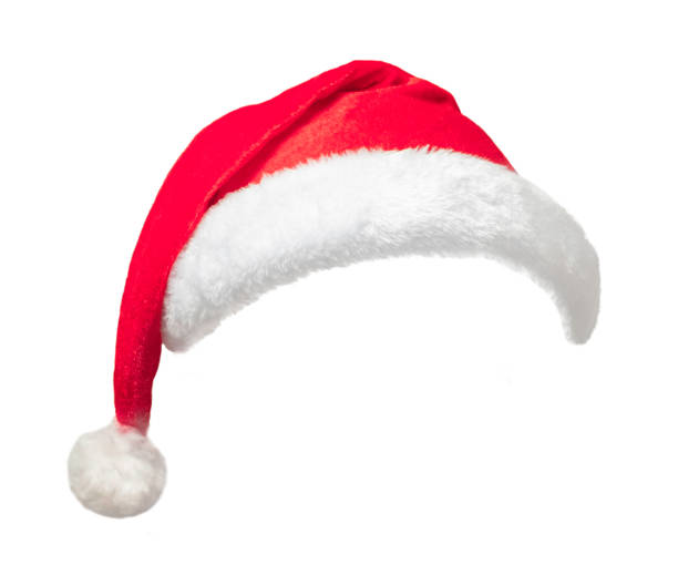 聖誕聖誕老人帽子隔離在白色背景與剪裁路徑。裝飾穿在人的頭上。 - santa hat 個照片及圖片檔