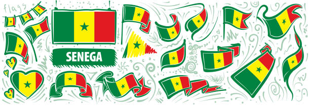 다양한 크리에이티브 디자인에서 세네갈 국기의 벡터 세트 - senegal stock illustrations