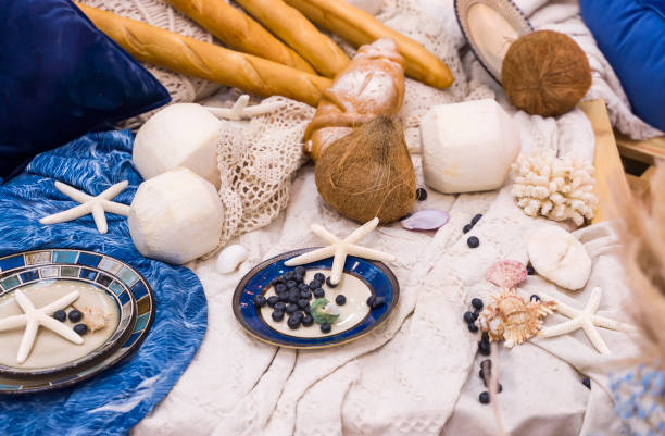istock Beach Themed Ocean Wedding Reception Decorations. Party Centerpiece with Starfish 1264787539