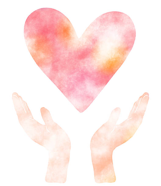 istock Illustration of two hands holding big heart on watercolor texture 1264788130