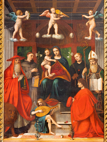 Como - The painting Madonna among the saints - Sacra Conversazione in Duomo by Bernardino Luini (1481- 1532).