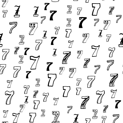 Number 7 Pattern Line Seven 7 Vector Seamless Pattern With Hand Drawn Numbers Elements ...