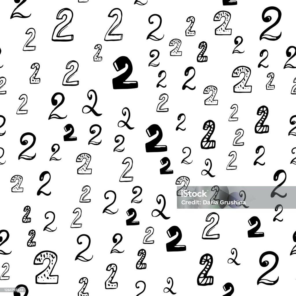 Outlined Two Color Numbers Two 2 Vector Seamless Pattern With Hand Drawn Numbers Elements Memphis ...