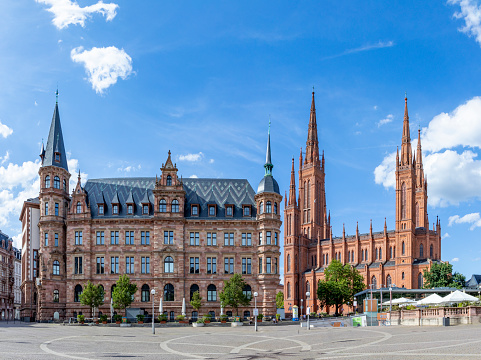 new town hall and market church in wiesbaden, Germany