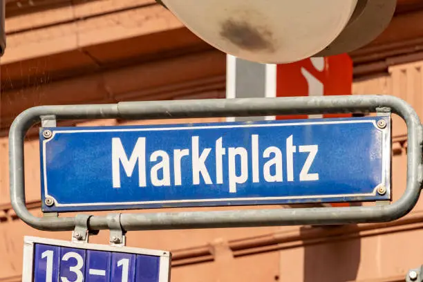 street sign Marktplatz (market square) in Wiesbaden, Germany