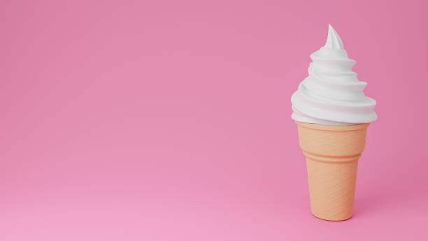 sirva suavemente sorvete de baunilha ou sabores de leite em cone crocante no fundo rosa., modelo 3d e ilustração. - soft serve ice cream - fotografias e filmes do acervo