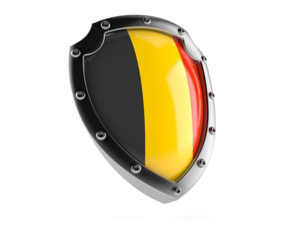 escudo protector con bandera belga - belgium belgian flag flag shield fotografías e imágenes de stock