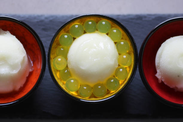 close up of  lemon sorbet cup