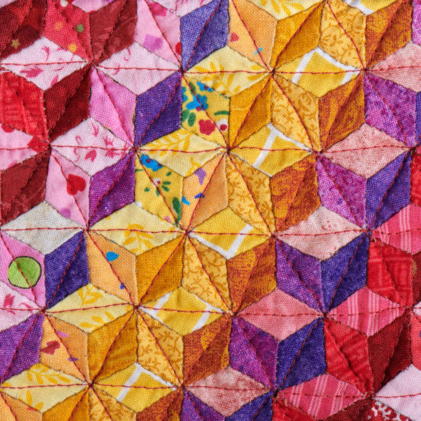 istock Fragment of quilt sewn from diamonds and has view three-dimensional 1264802229
