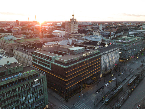 Downtown Helsinki and the hotels Marski and Torni.