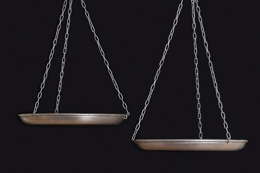 Empty Balance Empty Balance Scales On Black Background Close Up Front View Copy Space ...