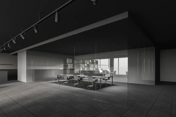 istock Dark grey office meeting room corner 1264804187