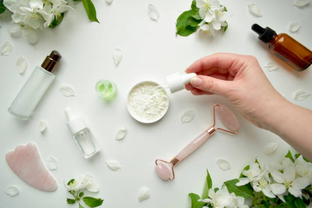 istock Body care accessories on white background, space for text Copy space, top view. 1264804197