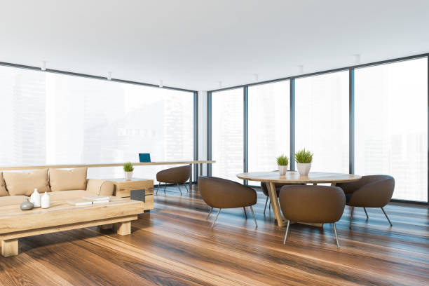 istock Beige and brown dining room and living room corner 1264804461