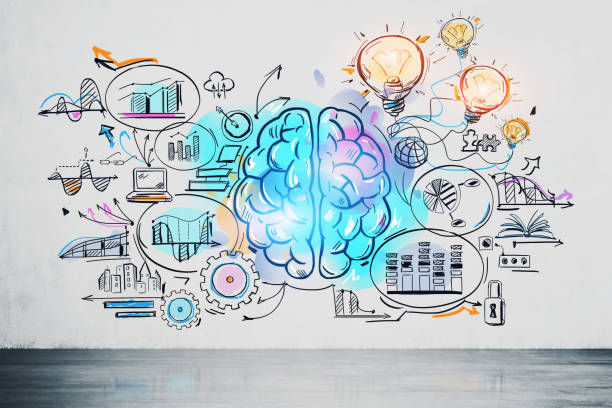 istock Bright business idea sketch in concrete room 1264808028