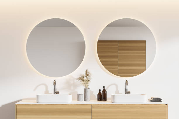 istock Double sink in white bathroom, close up 1264808064