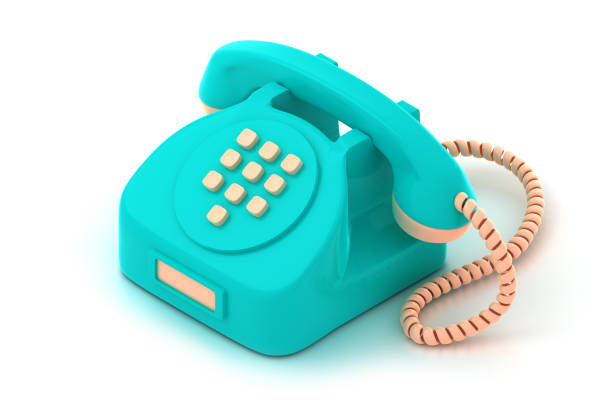 3d render landline with buttons isometric illustration. Old bright green telephone for talk. Wire connectivity and receiver. Communication concept. Isolated on white background