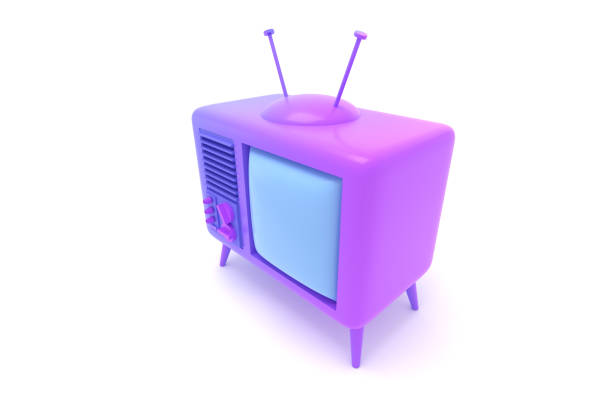Tv set 3d render isolated on white illustration. Retro purple television with blank screen cartoon design. Device for watching show. Entertainment and technology concept.