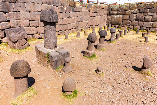 Inca prehistoric ruins in Chucuito near Puno, Titicaca lake area. This photo present stone phallus in the temple of fertility (templo de la fertilidad)