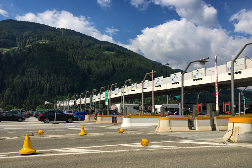 Italian highway autostrade toll station in Sterzing - Vipiteno, Italy