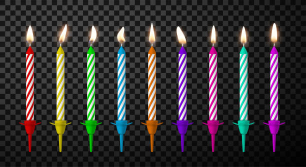 istock Candles glowing, burning for birthday cake are in candlesticks realistic set. 1264818640