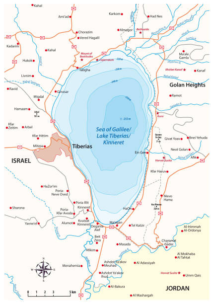 ilustrações, clipart, desenhos animados e ícones de mapa vetorial do mar israelense da galiléia - lake tiberius