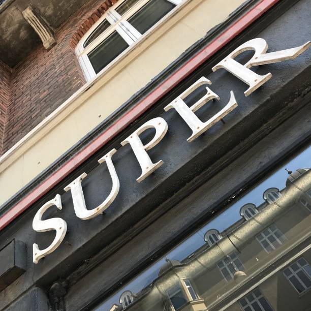 istock Sign over shop window with focus on 'SUPER' 1264823282