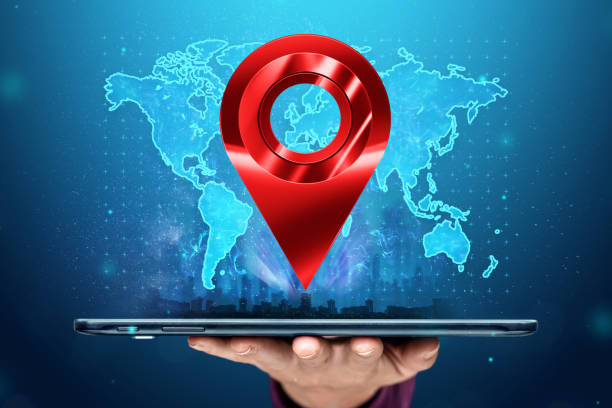 istock Close-up hand holding tablet, smartphone navigation, route. Destination, delivery. 1264824418