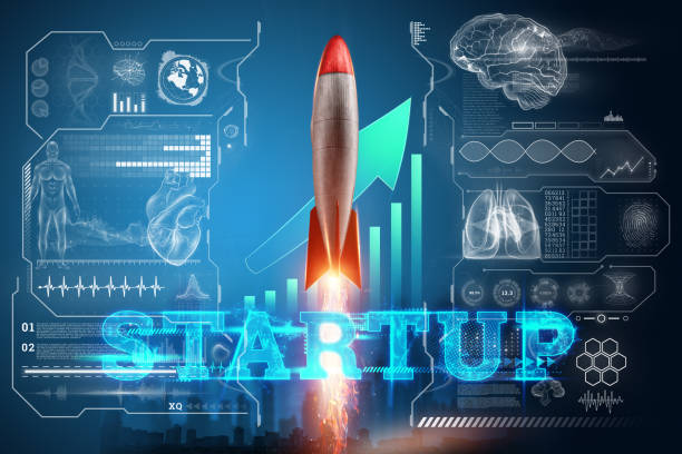 istock The inscription start-up, the rocket taking off on the background image of the development strategy charts, business concept, new technologies. Copy space. 1264827557